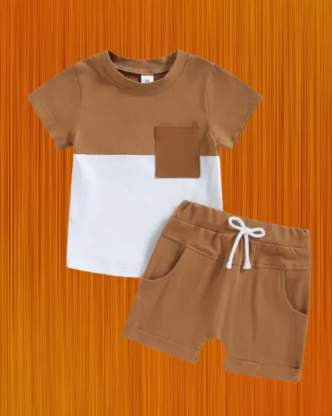Cream White Combination Solid T-shirt Set